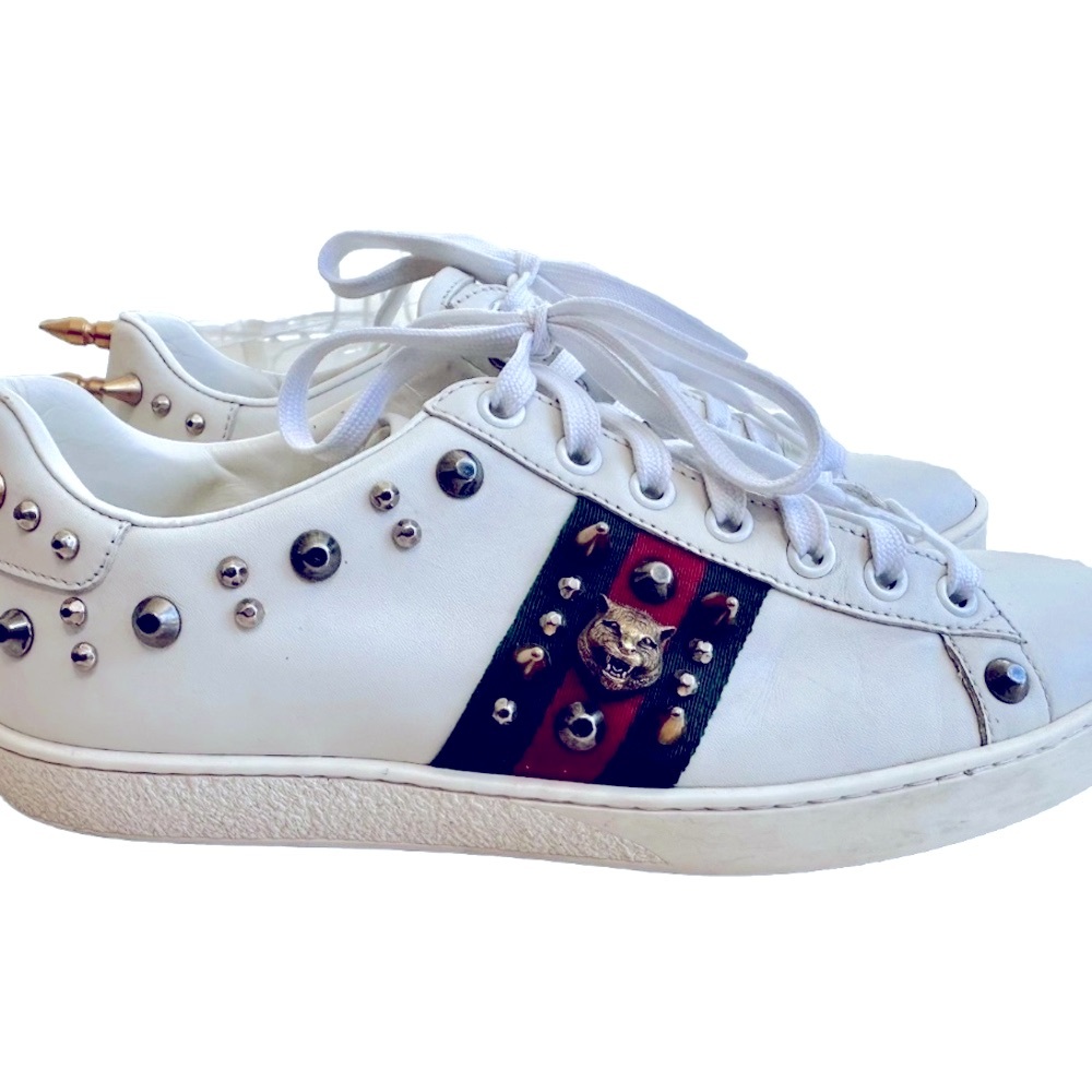GUCCI Ace Punk Stud White Leather Sneakers 37